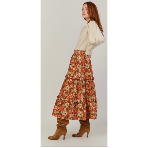 Anthropologie Stella Pardo Retro Floral Tiered Midi Skirt NWT New M *Run… - Picture 11 of 16